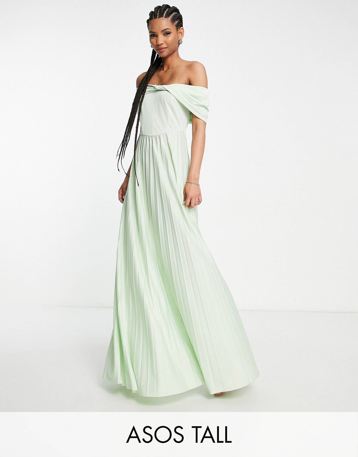 

Плиссированное платье макси с открытыми плечами ASOS DESIGN Tall - GREEN