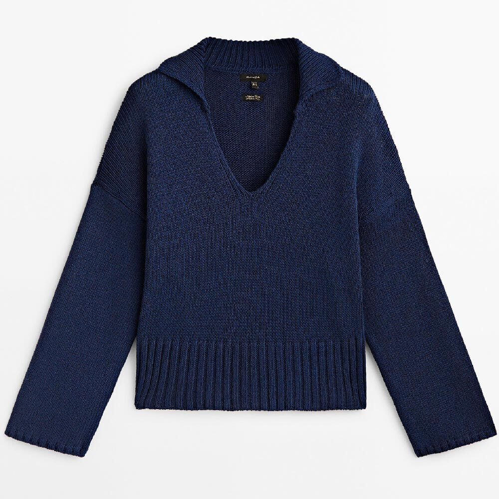 

Свитер Massimo Dutti Knit With A Polo Collar, темно-синий