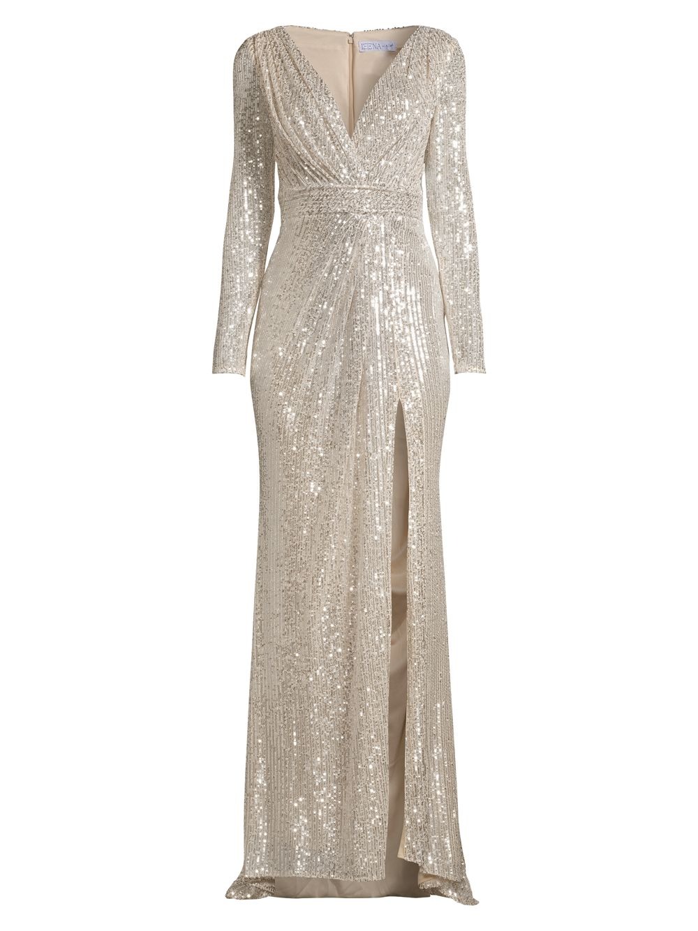 цена Вечернее платье с блестками Mac Duggal, серебряный (Размер US 10)