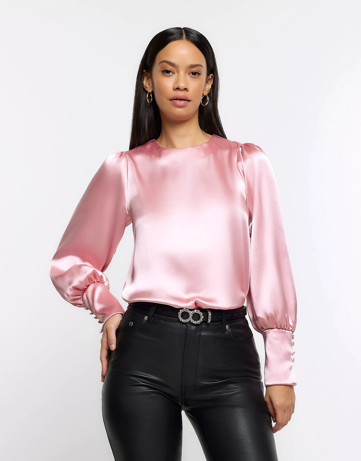 

Блуза River Island Satin Long Sleeve, розовый