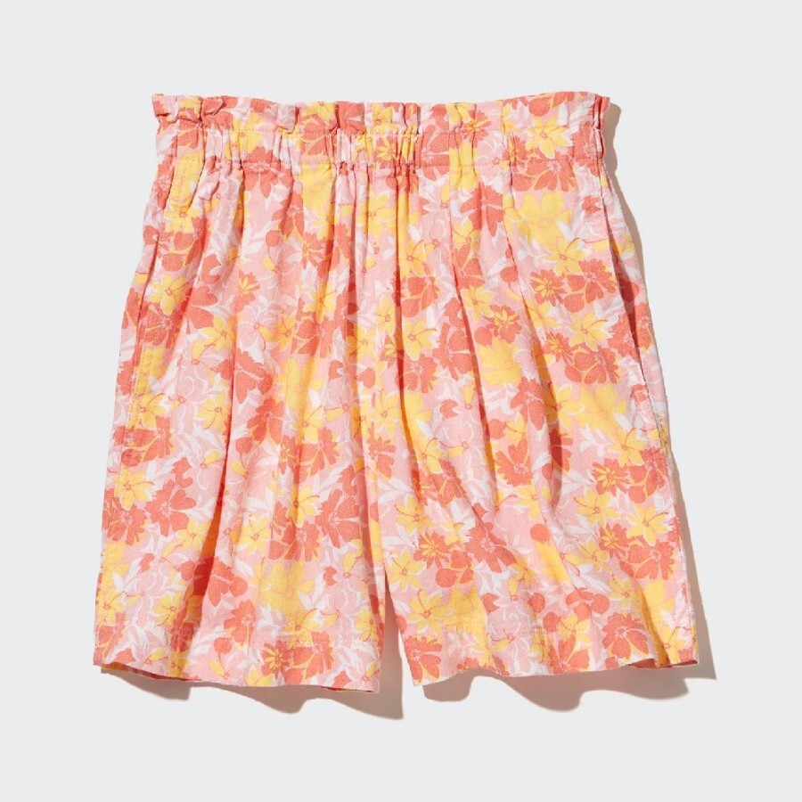 

Шорты Uniqlo Girls Linen Blend Flower Print Easy, розовый