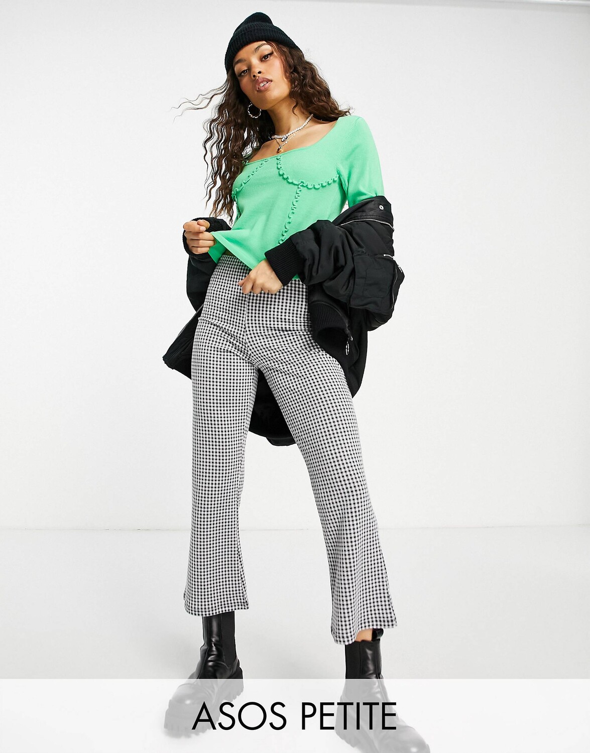 

Трикотажный топ ASOS Design Petite с корсетным швом с оборками, Коричневый