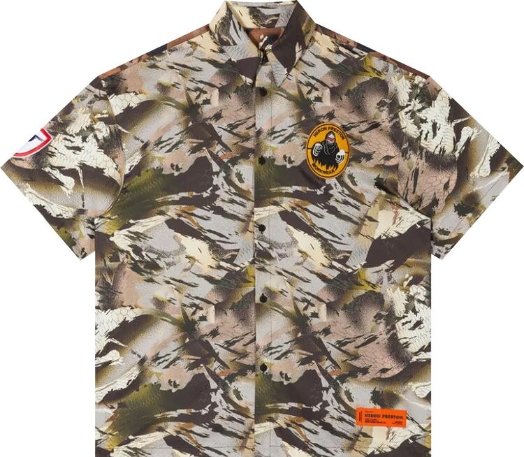 

Рубашка Heron Preston Camo Popeline Bowling Shirt 'Camou Green', зеленый