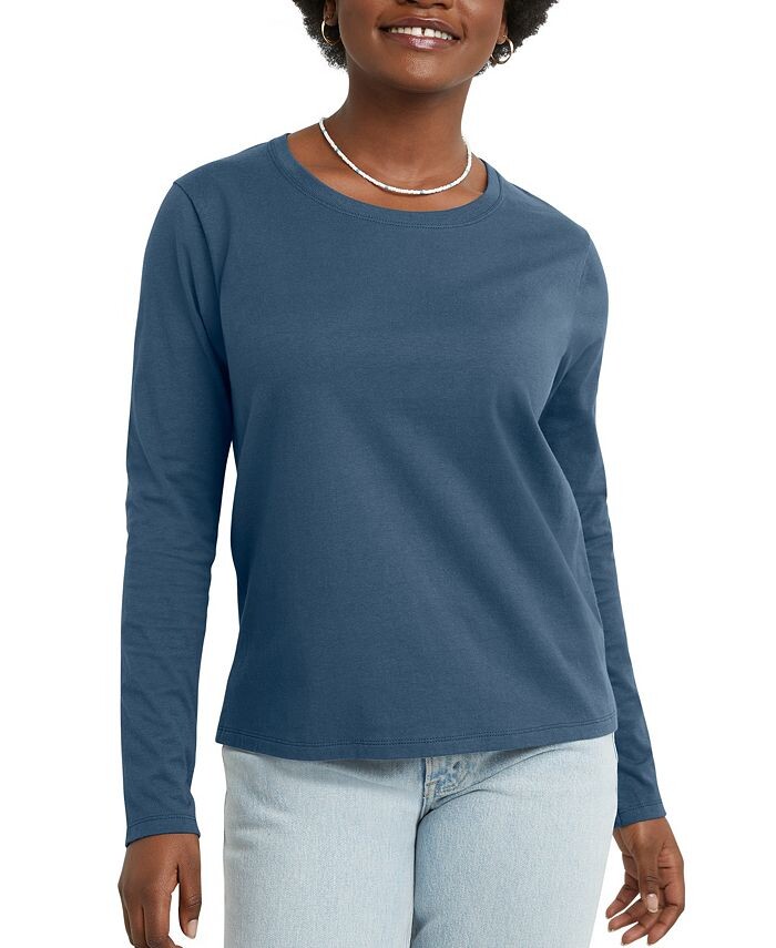 

Женская легкая футболка с длинным рукавом Hanes, цвет Trekking Gray