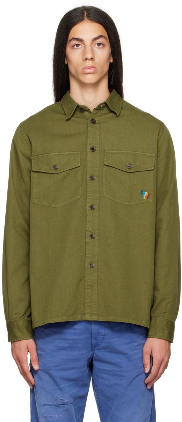 

Рубашка цвета хаки в широкую полоску под зебру PS by Paul Smith