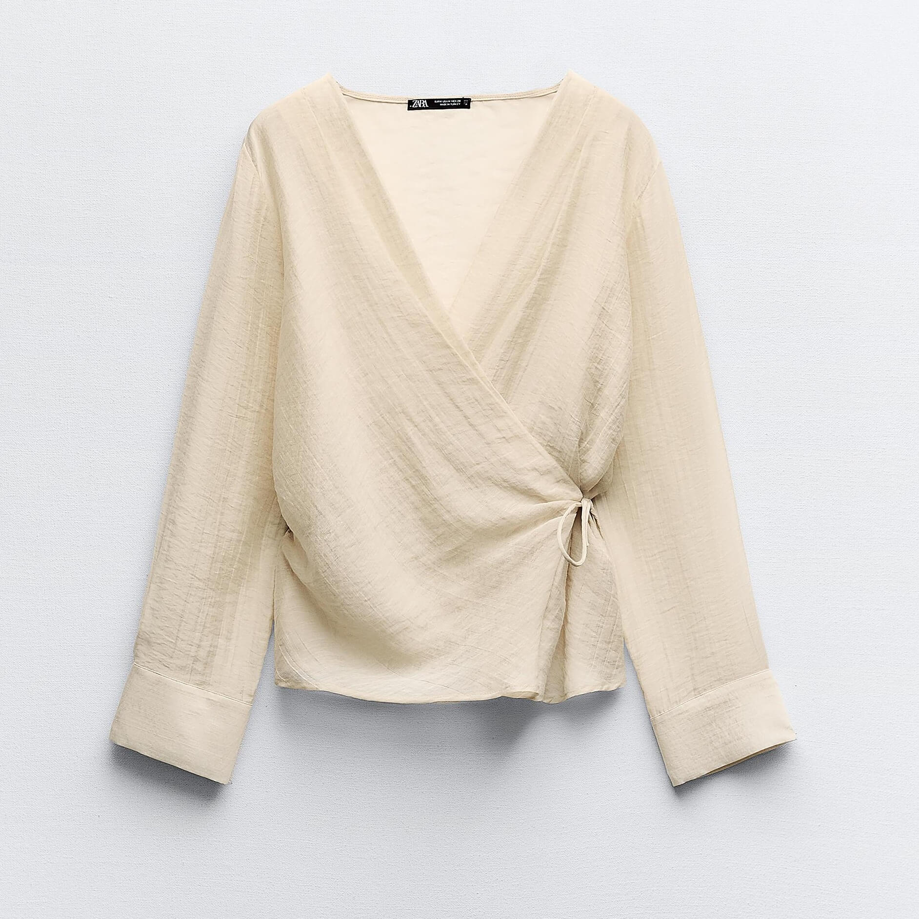 Блузка Zara Semi-sheer Wrap, бежевый женская рубашка с v образным вырезом осенняя блузка из полиэстера с длинными рукавами v образным вырезом и кружевной вставкой
