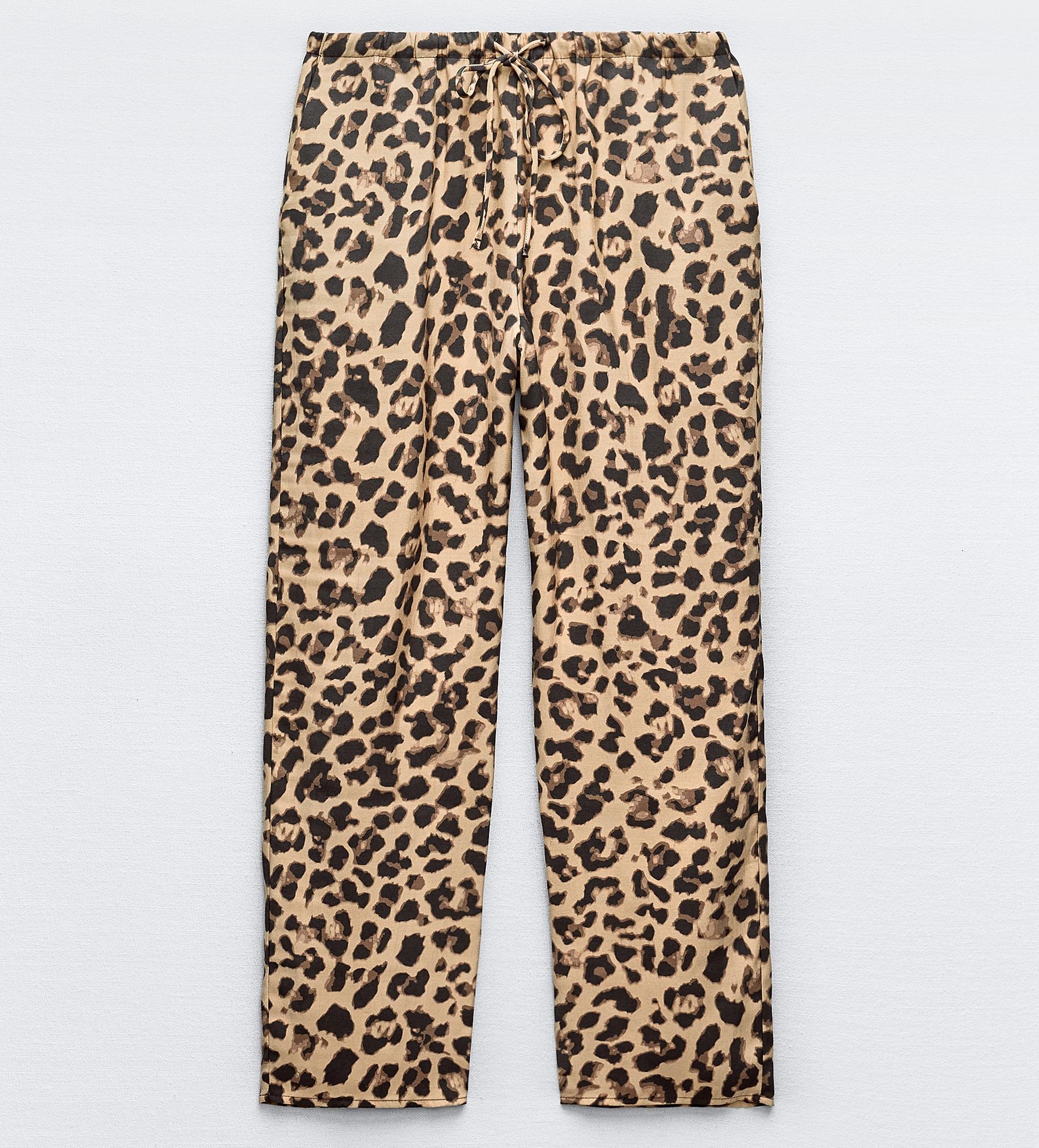 Брюки Zara Animal Print, коричневый платье zara satin leopard animal print коричневый мультиколор