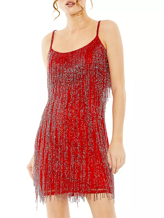Украшенное мини-платье с бахромой Mac Duggal, красный фотографии