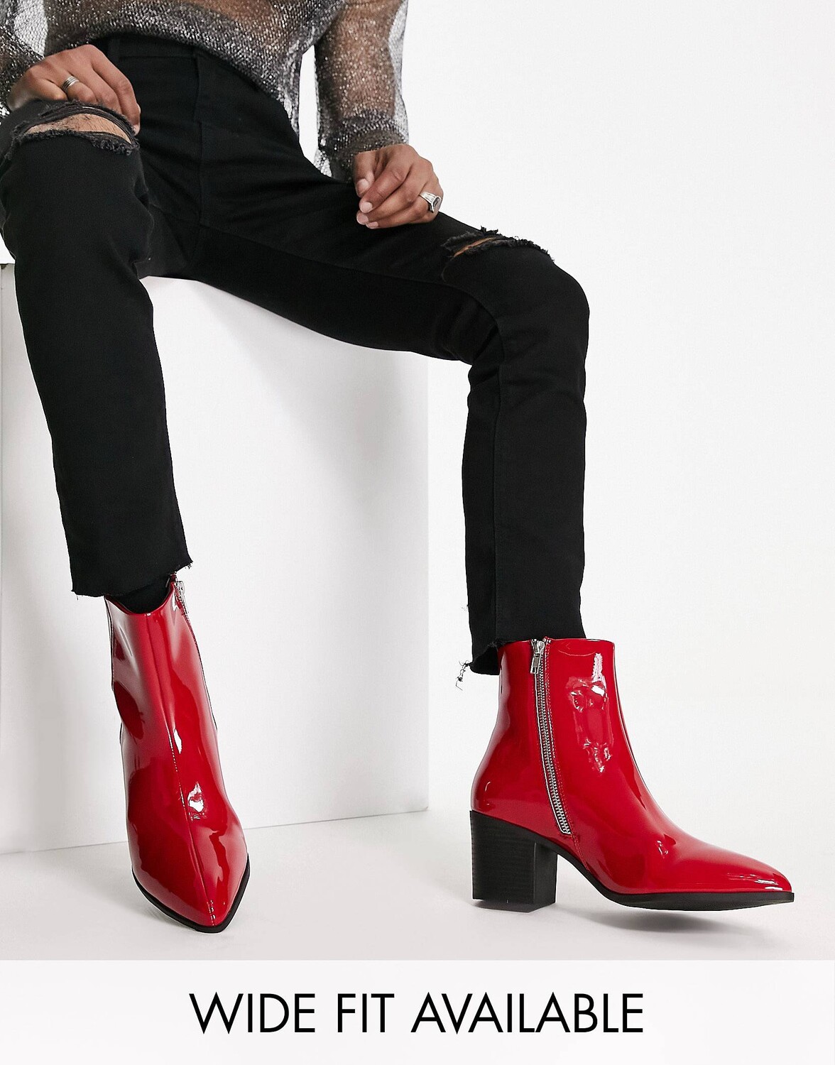 

Ботинки челси на каблуке из красной лакированной искусственной кожи ASOS DESIGN