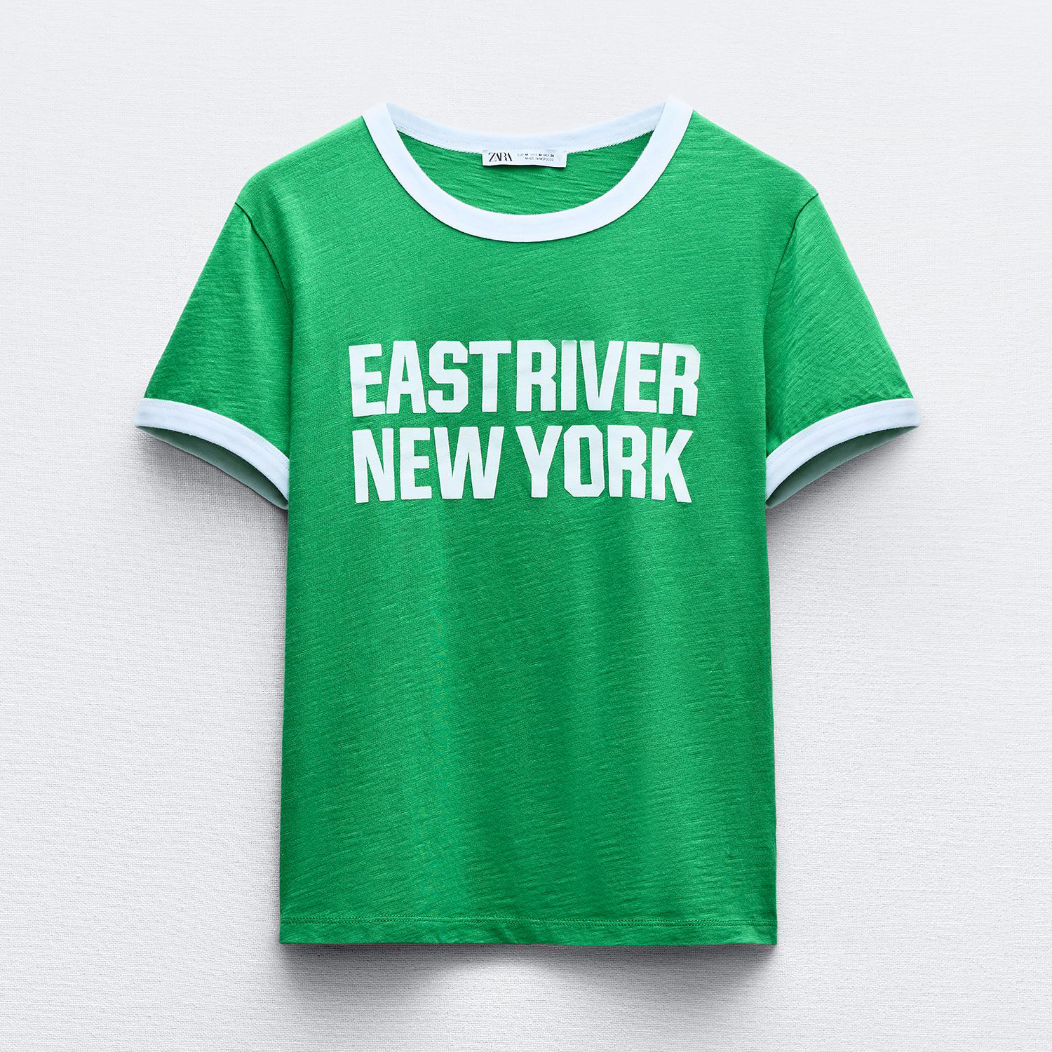 Футболка Zara Varsity With Contrast Ribbed Slogan, зеленый