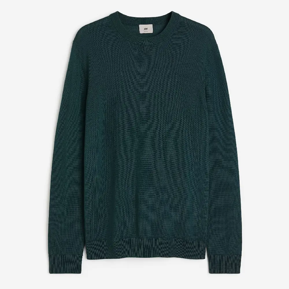 

Свитер H&M Slim Fit Merino Wool, темно-бирюзовый, Зеленый
