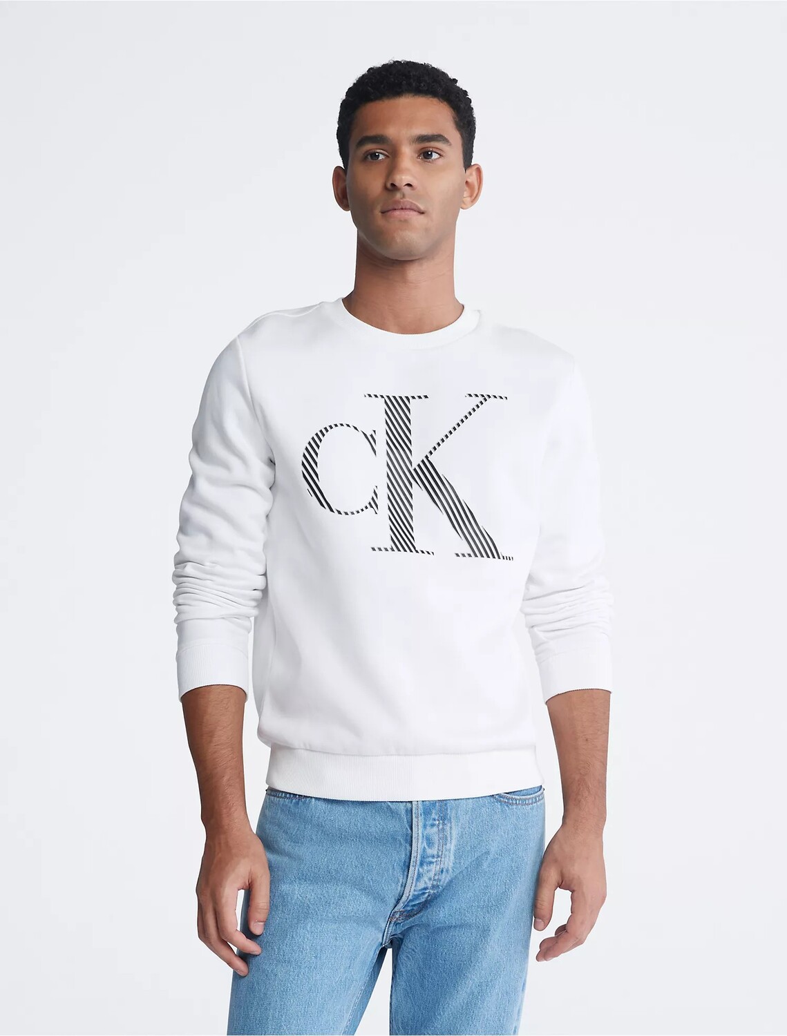 

Свитшот Calvin Klein Stripe Monogram Logo Crewneck, белый