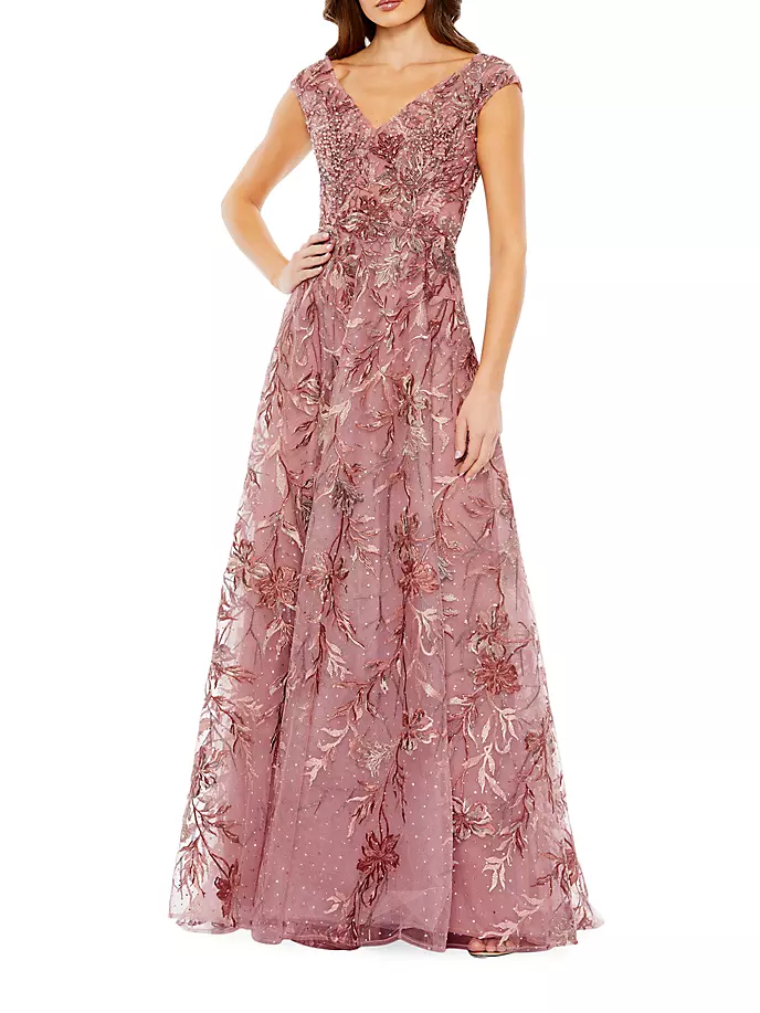 

Платье с короткими рукавами и цветочным принтом Mac Duggal, цвет cinnamon