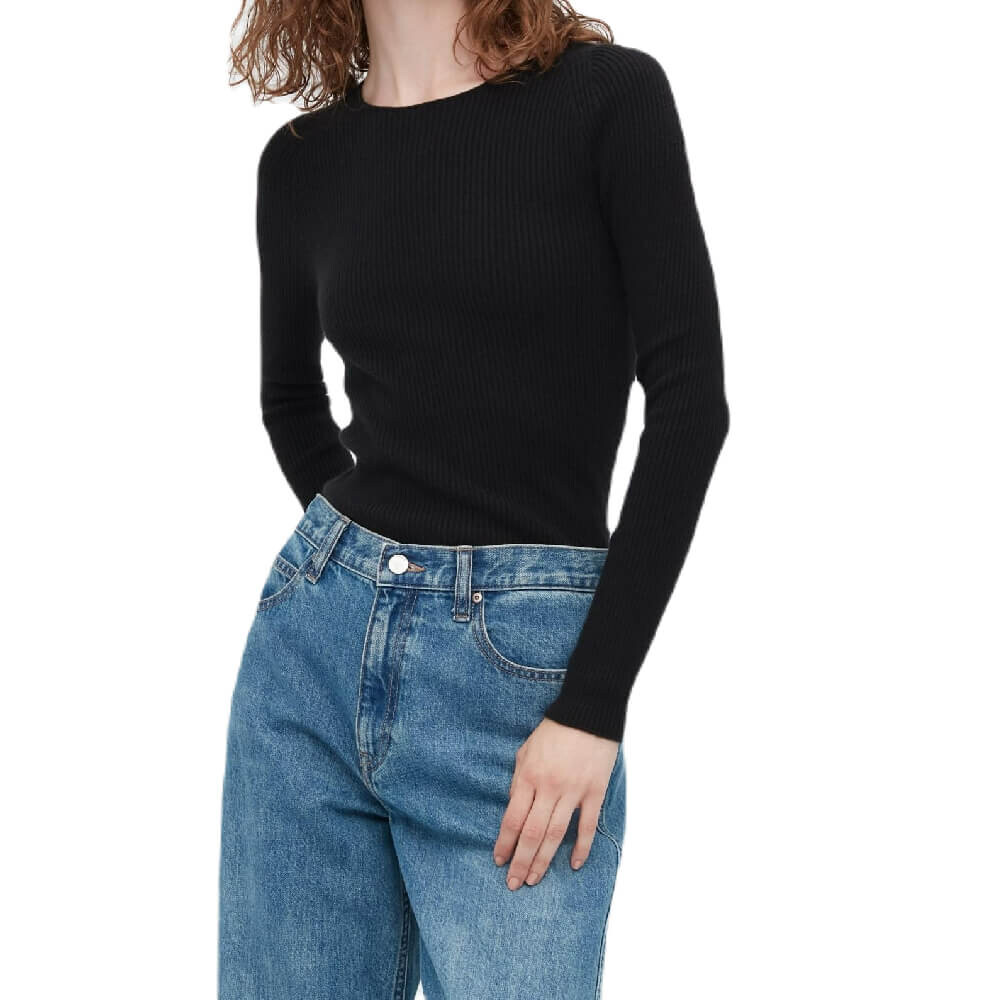 

Джемпер Uniqlo Cashmere 3D Knit Seamless Ribbed Crew Neck, черный