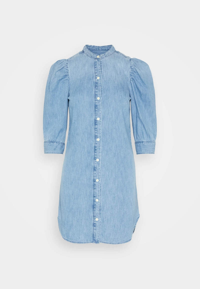 цена Платье-рубашка Gap Puff Sleeve Denim, голубой
