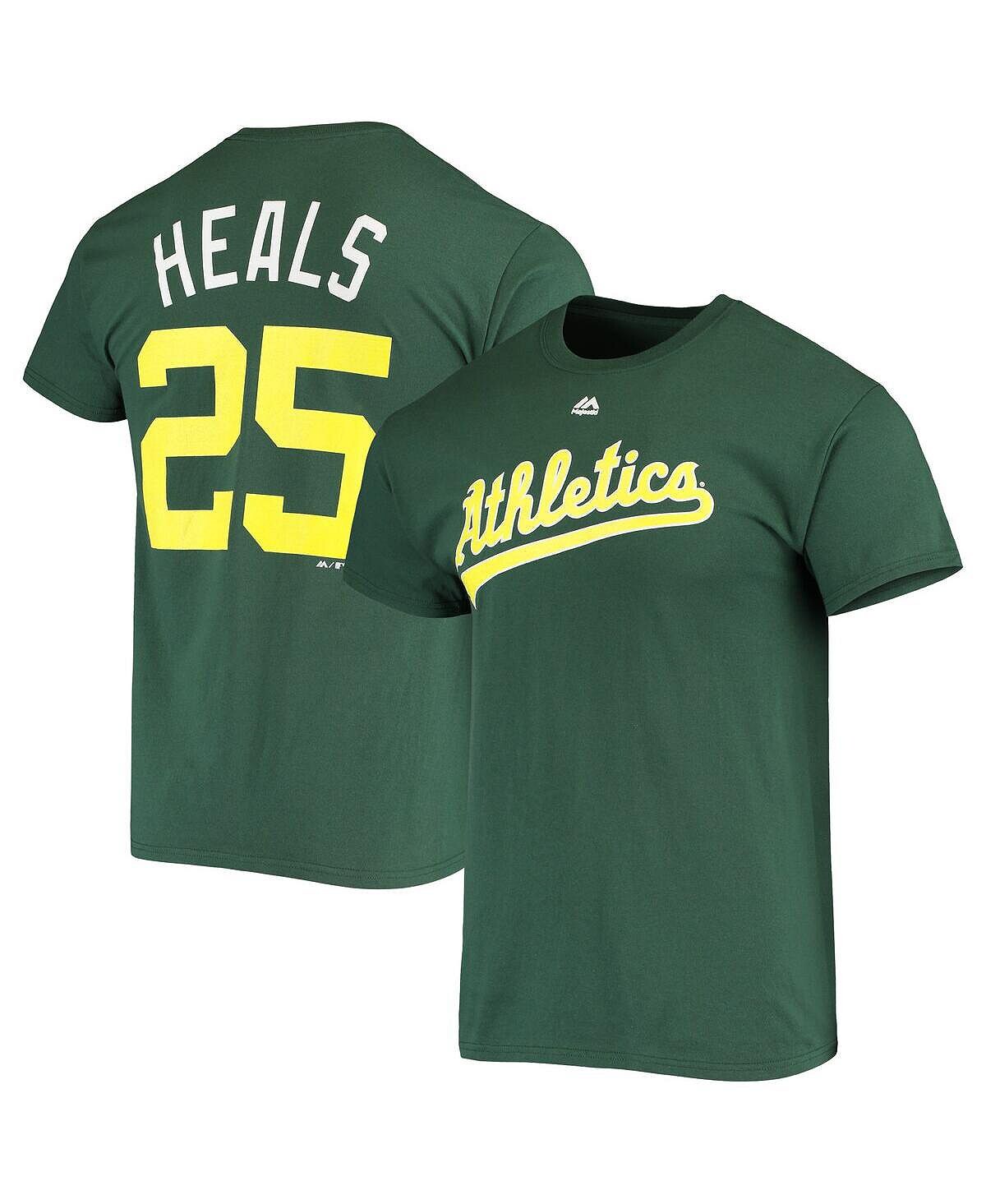 

Мужская футболка ryon healy heals green oakland athletics 2017 mlb players с именем и номером Majestic, зеленый