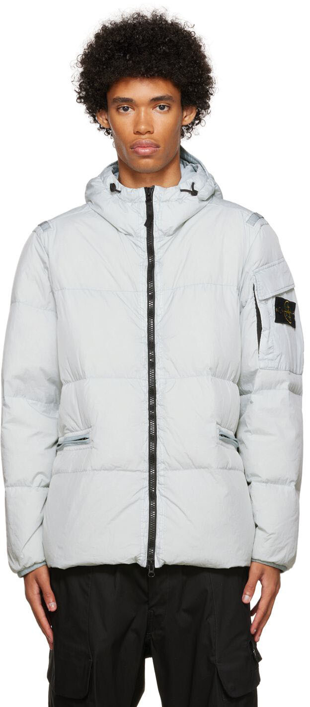 

Серый пуховик из мятого репса Stone Island
