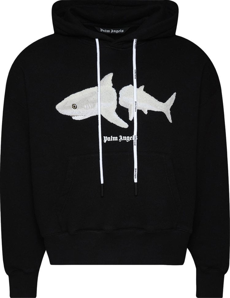 Palm Angels White Shark Hoodie Black White CDEK.Shopping