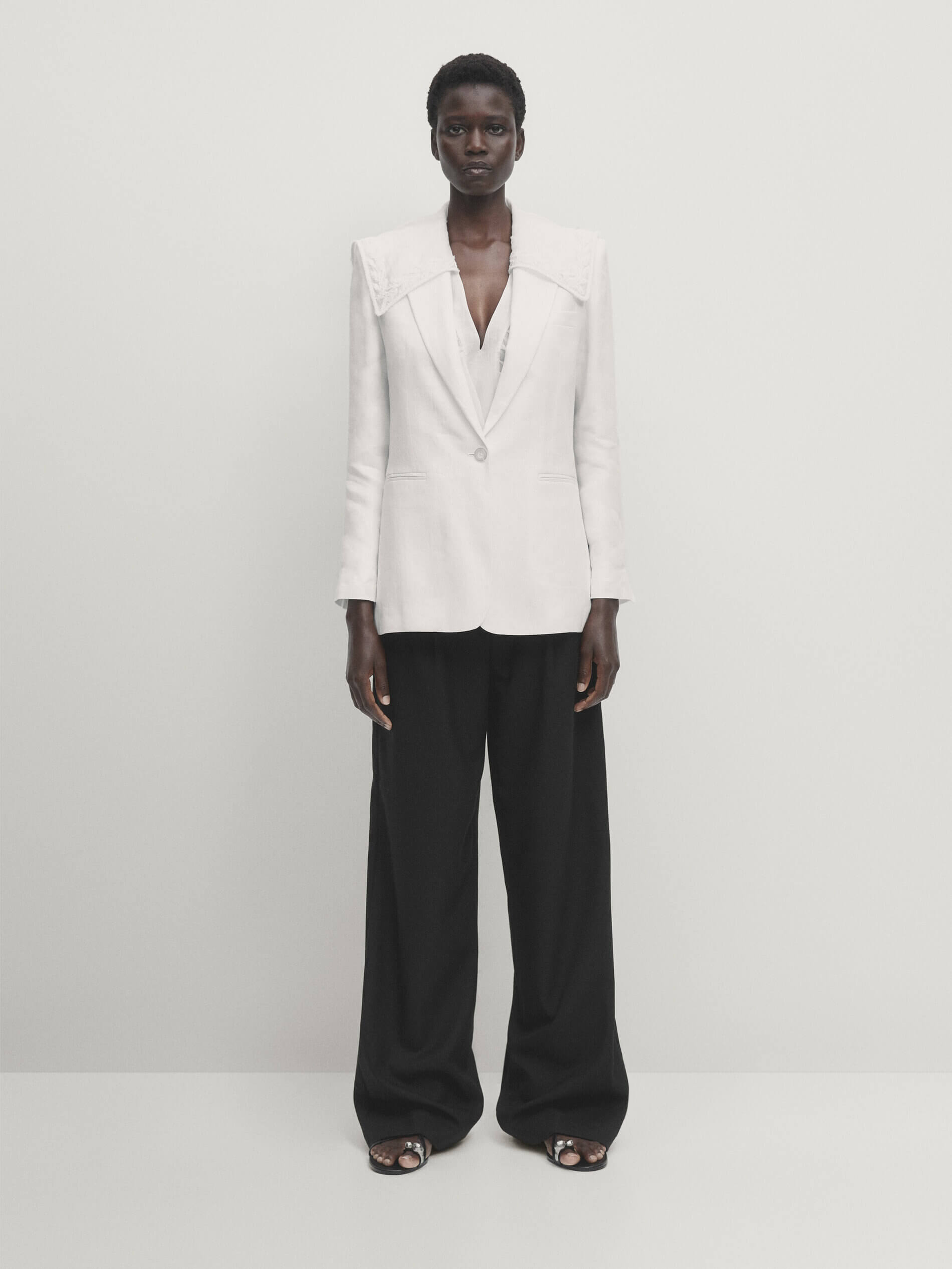 Пиджак Massimo Dutti Linen, белый пиджак massimo dutti lapelless linen blend suit черный