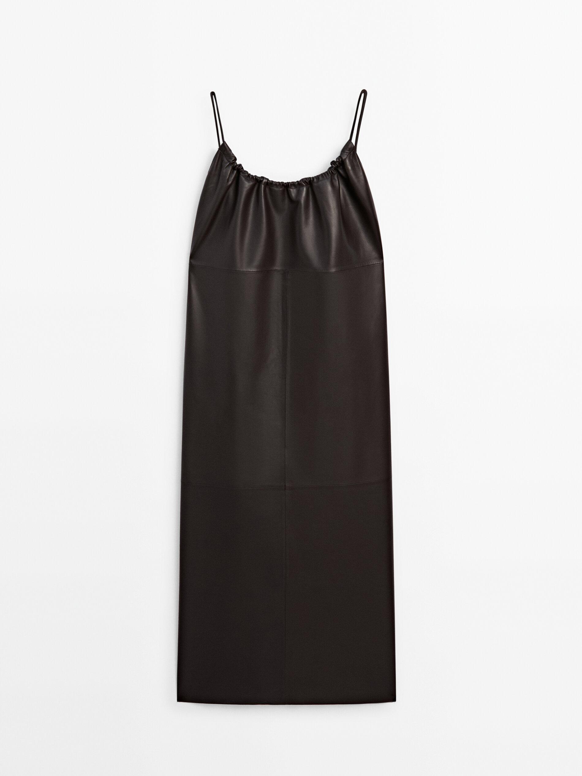 Платье Massimo Dutti Strappy Nappa Leather, темно-коричневый