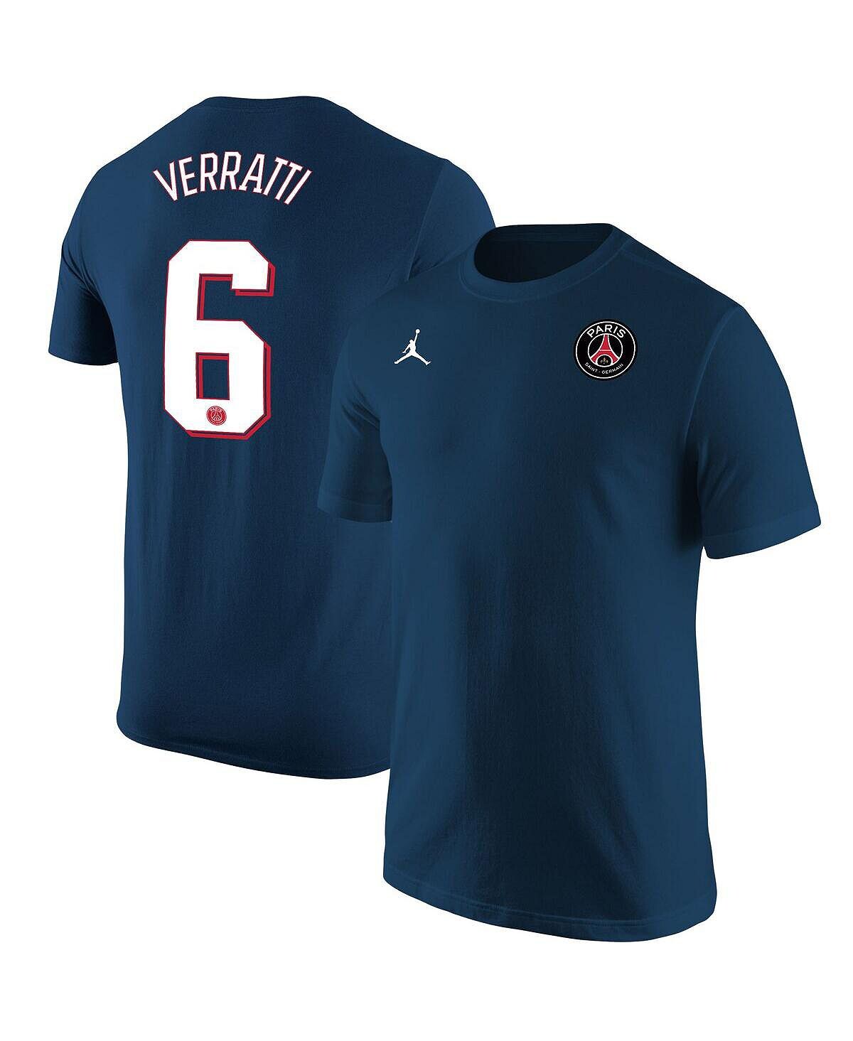 

Мужская брендовая футболка marco verratti navy paris saint-germain с именем и номером Jordan, синий