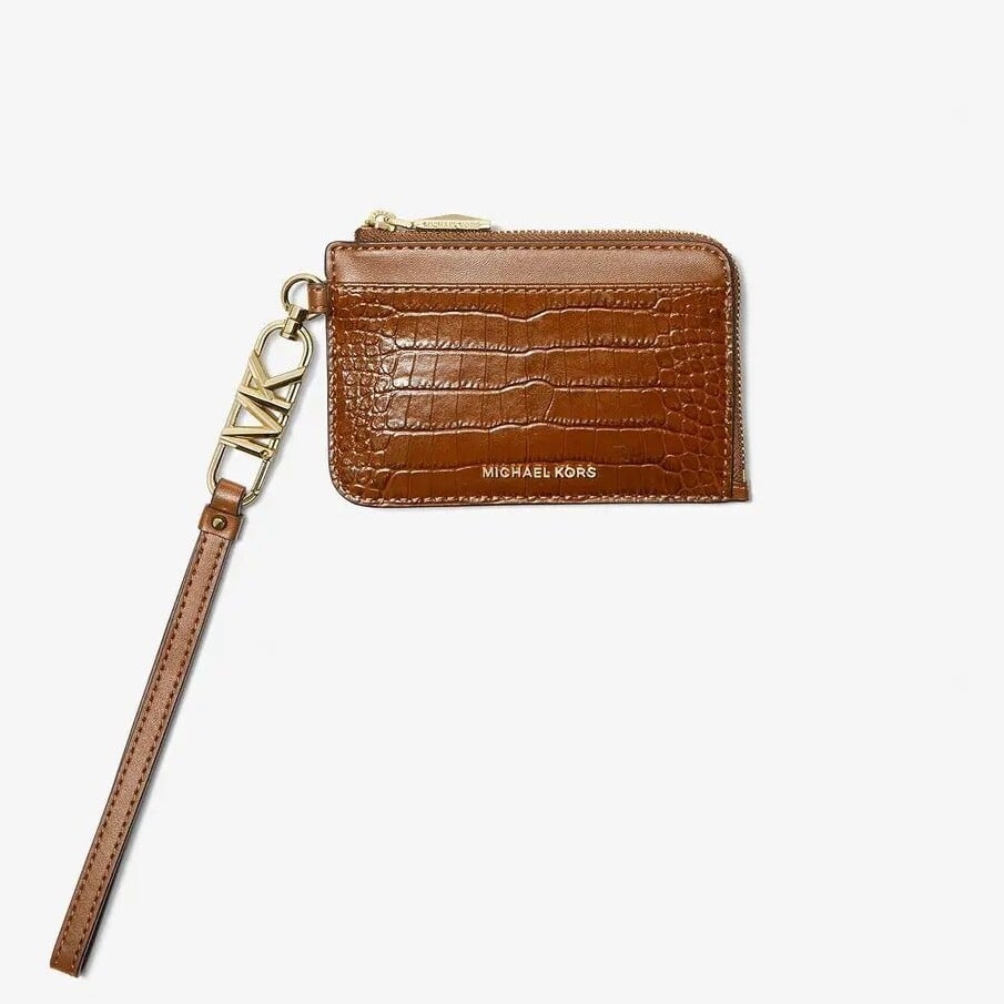 

Визитница Michael Michael Kors Small Crocodile Embossed Leather Zip, коричневый