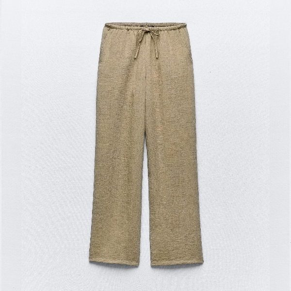 брюки zara textured pyjama style темно серый Брюки Zara Textured Pyjama-style With Drawstring, светло-коричневый