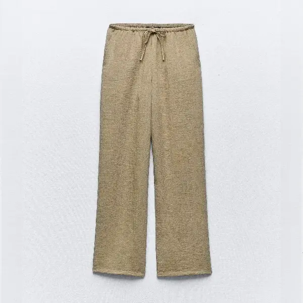 

Брюки Zara Textured Pyjama-style With Drawstring, светло-коричневый