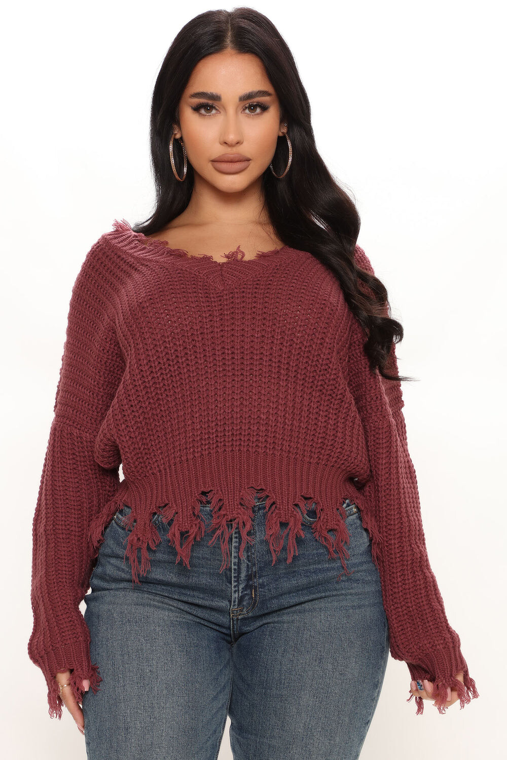 

Свитер Fashion Nova W9045, бордовый