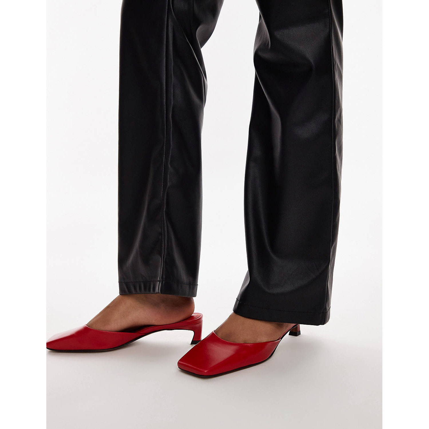 Мюли Topshop Audrey Premium Leather Mid Heeled Square Toe, красный цена и фото