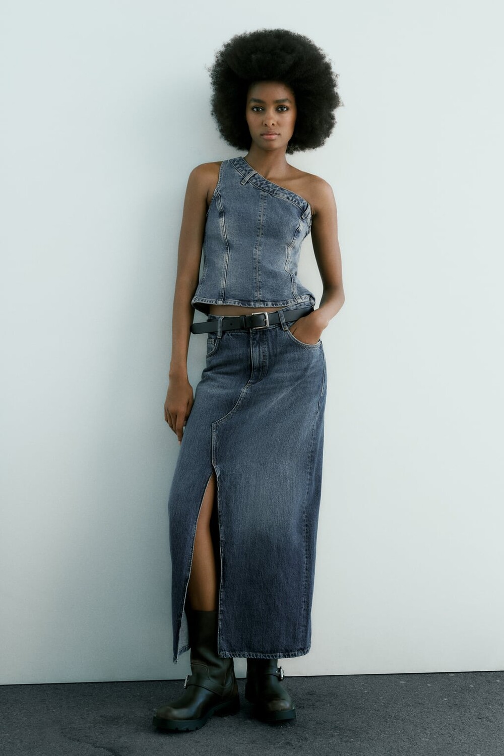 

Длинная джинсовая юбка Trf ZARA, синий