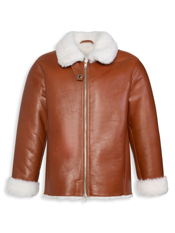 Кожаная куртка WOLFIE FURS с молнией спереди и отделкой из овчины made for generation, caramel