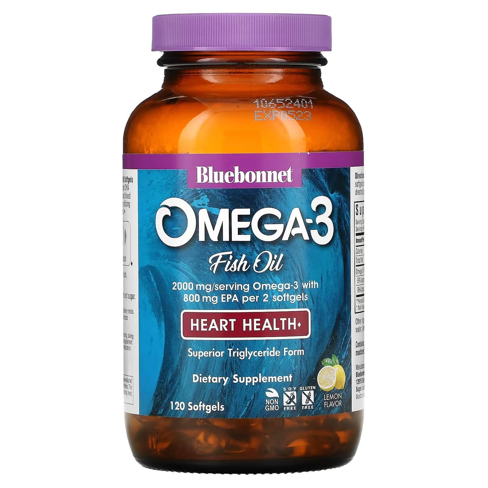 Омега-3 для здоровья сердца Bluebonnet Nutrition лимонный вкус, 120 капсул