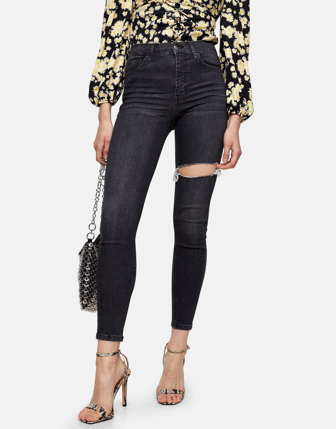 

Черные джинсы с прорезями на бедрах Topshop Jamie