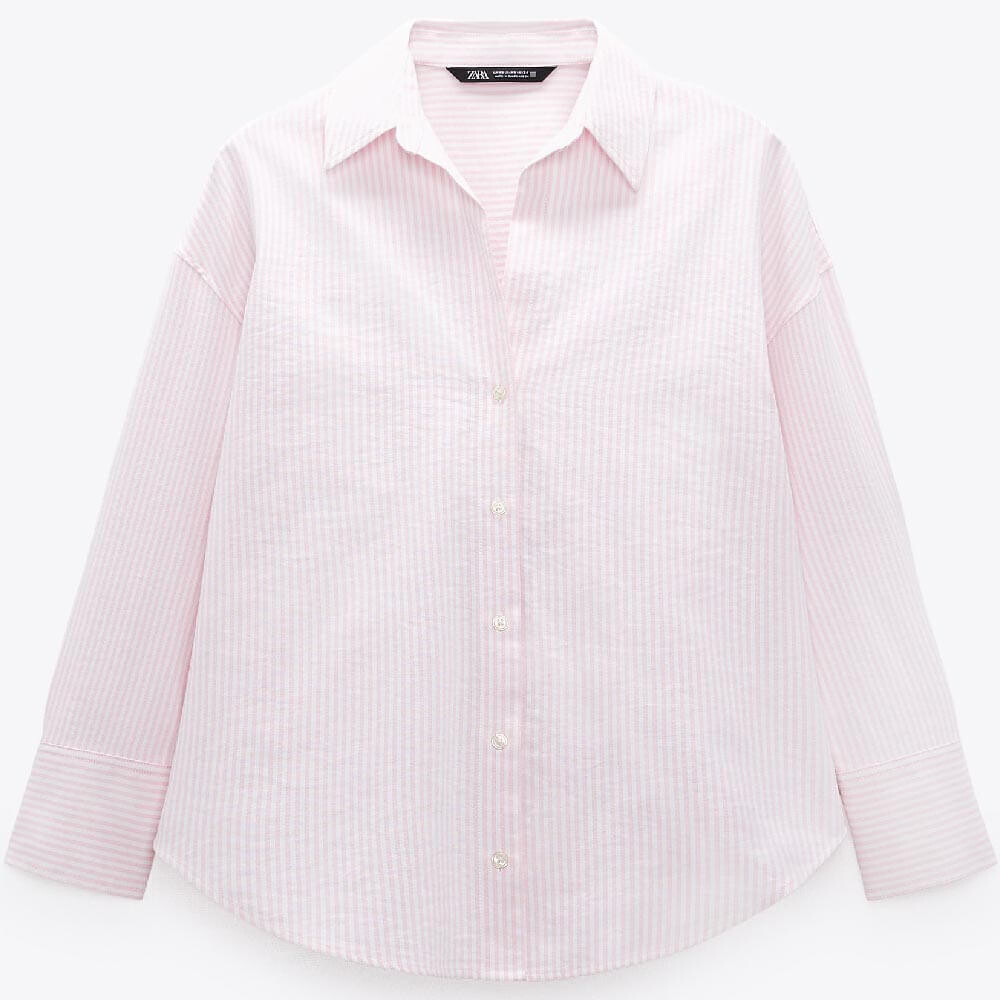 

Рубашка Zara Cotton Blend Oxford, розовый/белый