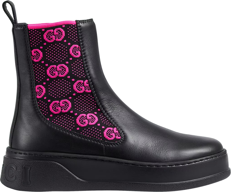 Кроссовки Gucci Wmns Boot GG Jersey - Black Fuchsia, черный - фото