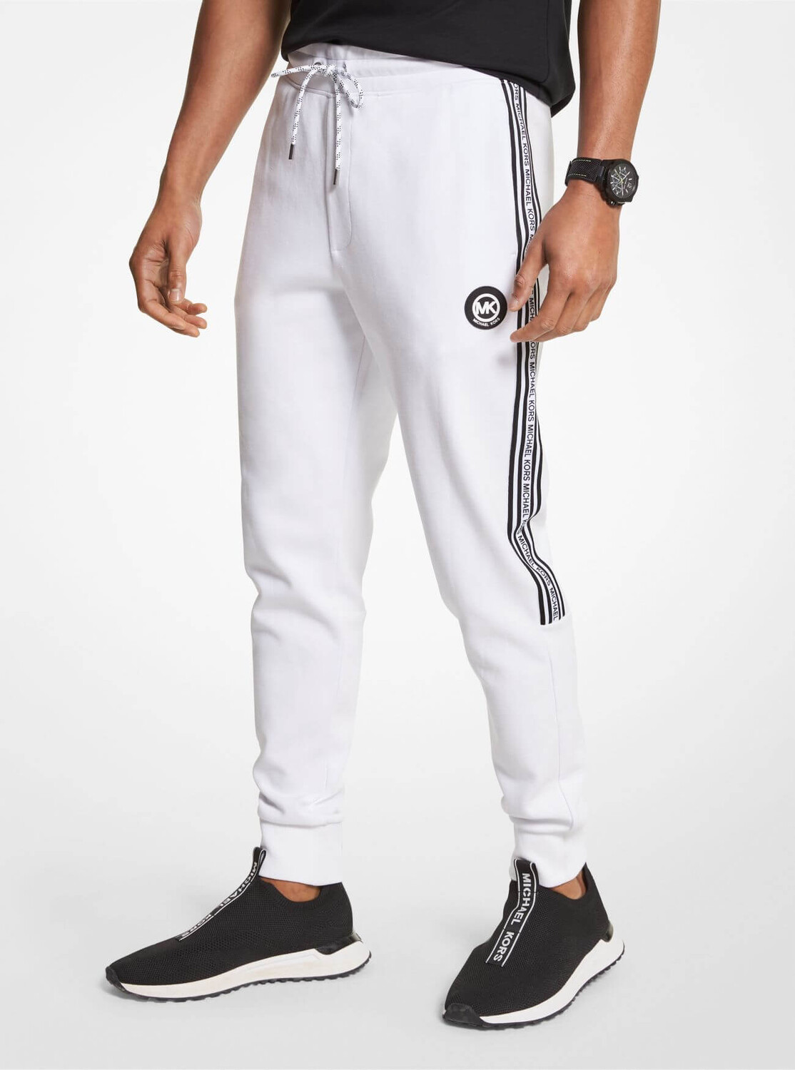 

Брюки-джоггеры Michael Kors Logo Tape Cotton Blend, белый