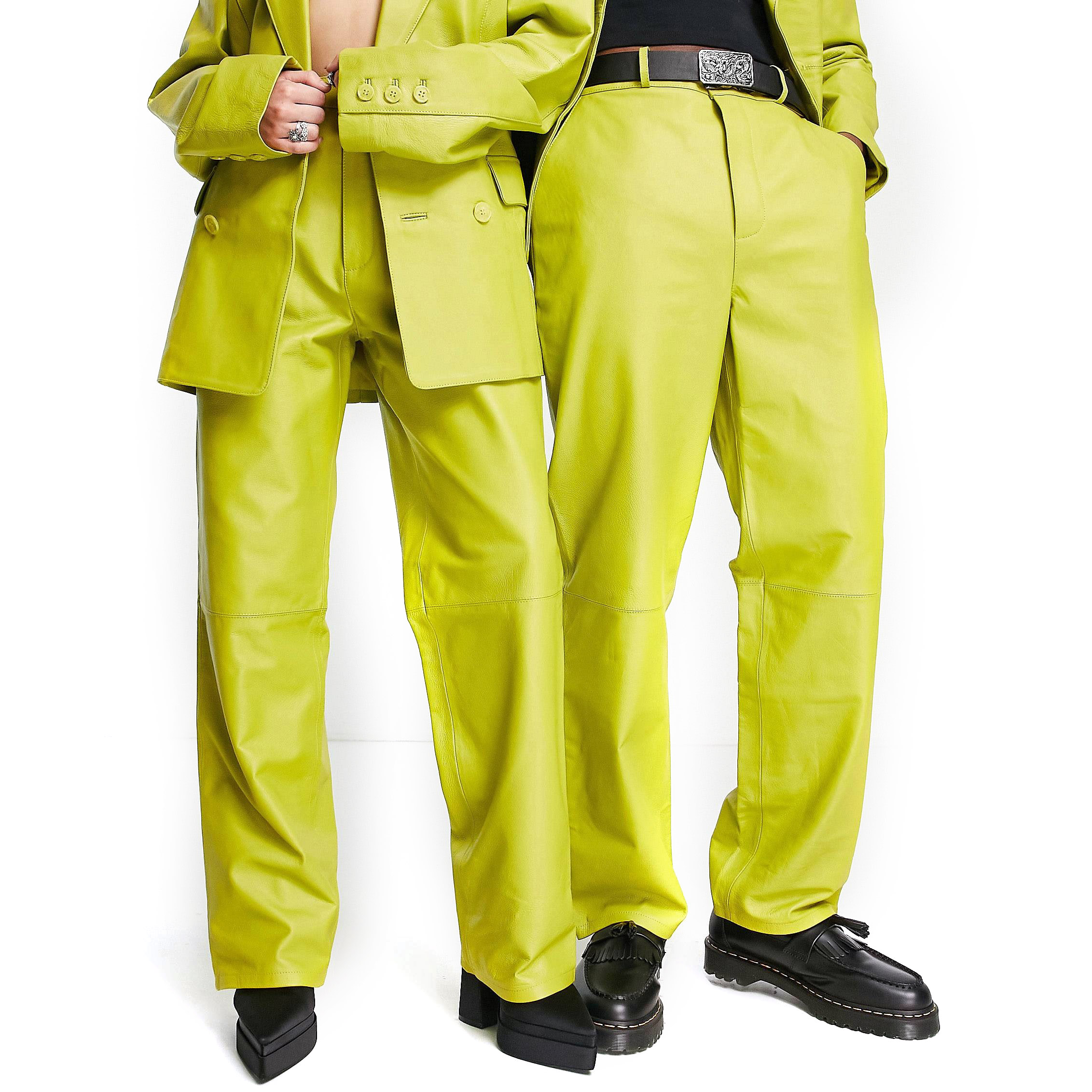 Брюки Reclaimed Vintage Limited Edition Unisex Leather In Chartreuse, светло-зеленый брюки zara textured limited edition песочный