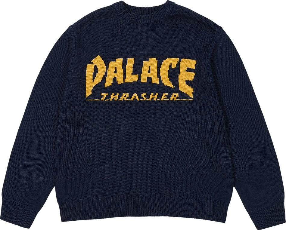 Свитер Palace x Thrasher, синий свитер с логотипом из смесовой шерсти ganni розовый