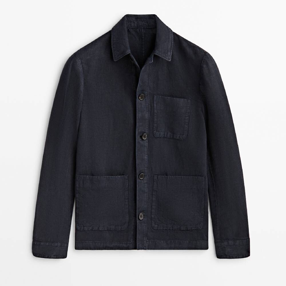 

Рубашка из льна Massimo Dutti Matching Dyed, темно-синий