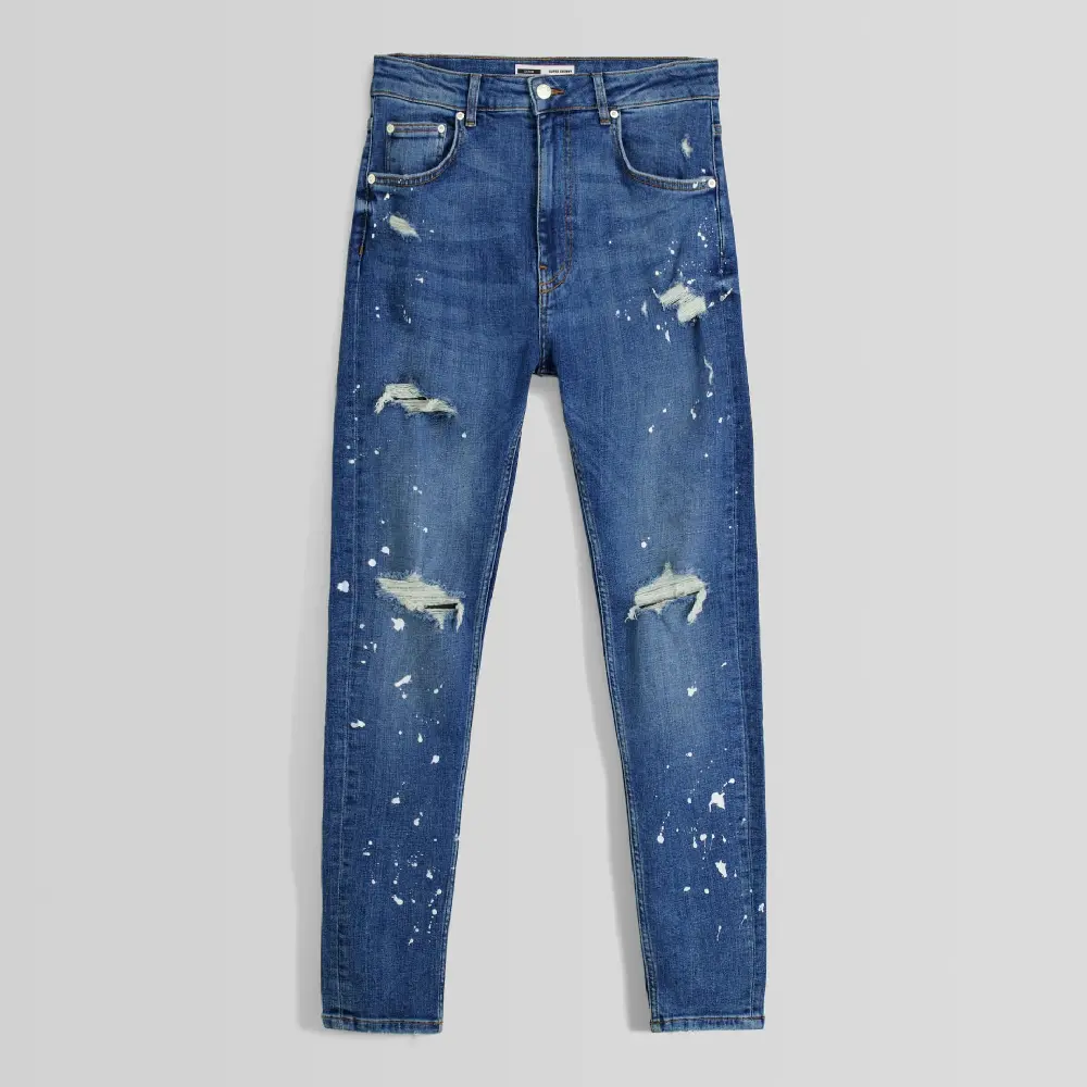 

Джинсы Bershka Ripped Super Skinny With Paint Splatter, синий