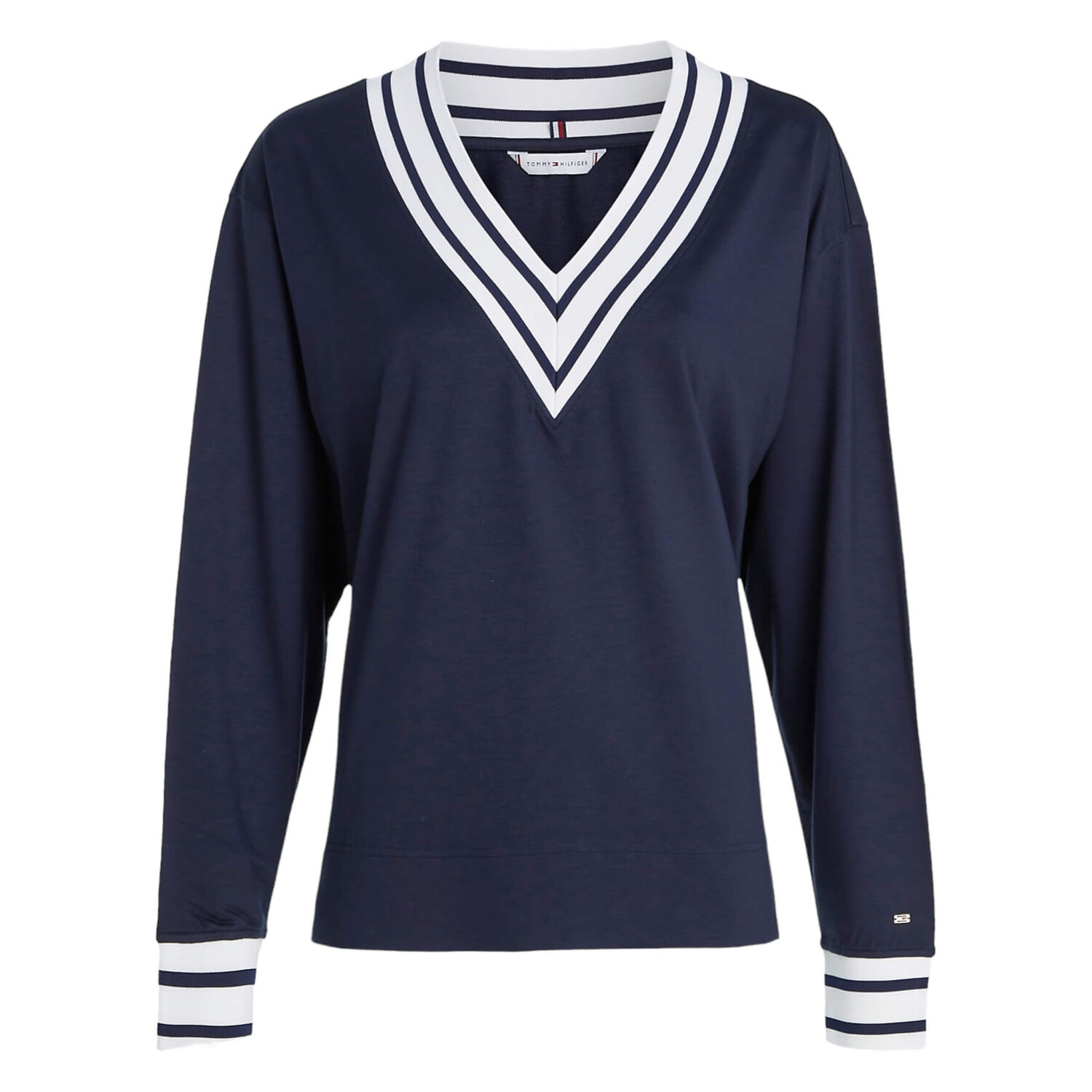 

Свитшот Tommy Hilfiger Relaxed Fit Stripe V-neck, темно-синий/белый