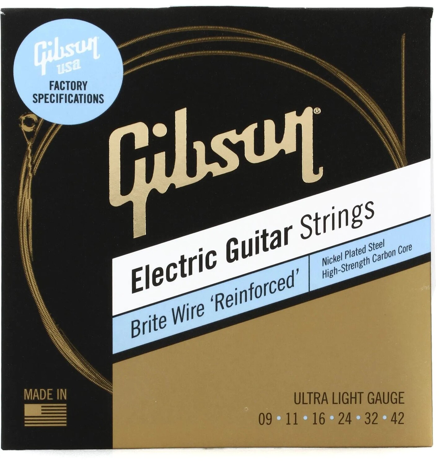 

Аксессуары Gibson SEG-BWR9 Усиленные струны для электрогитары Brite Wire — .009-.042 Ultra Light