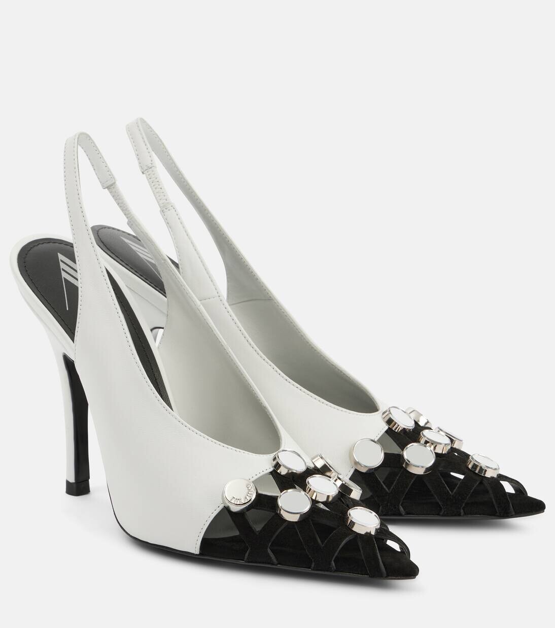 

Туфли-лодочки Fiona из кожи с декором и открытой пяткой The Attico, цвет white/black