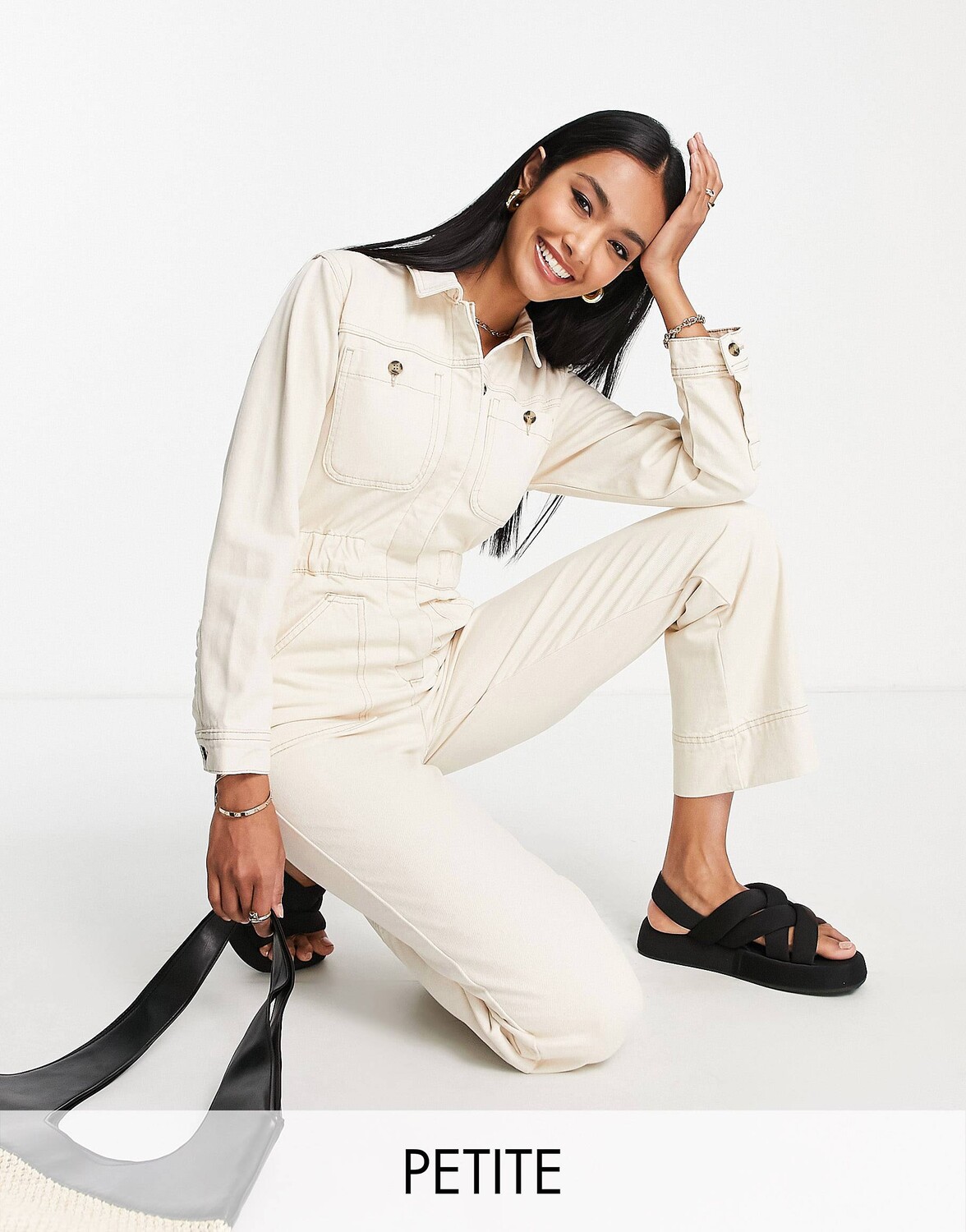 

Джинсовый комбинезон цвета экрю Topshop Petite