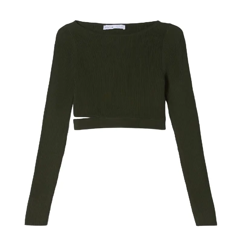 

Свитер Bershka Ribbed Cut-out, хаки