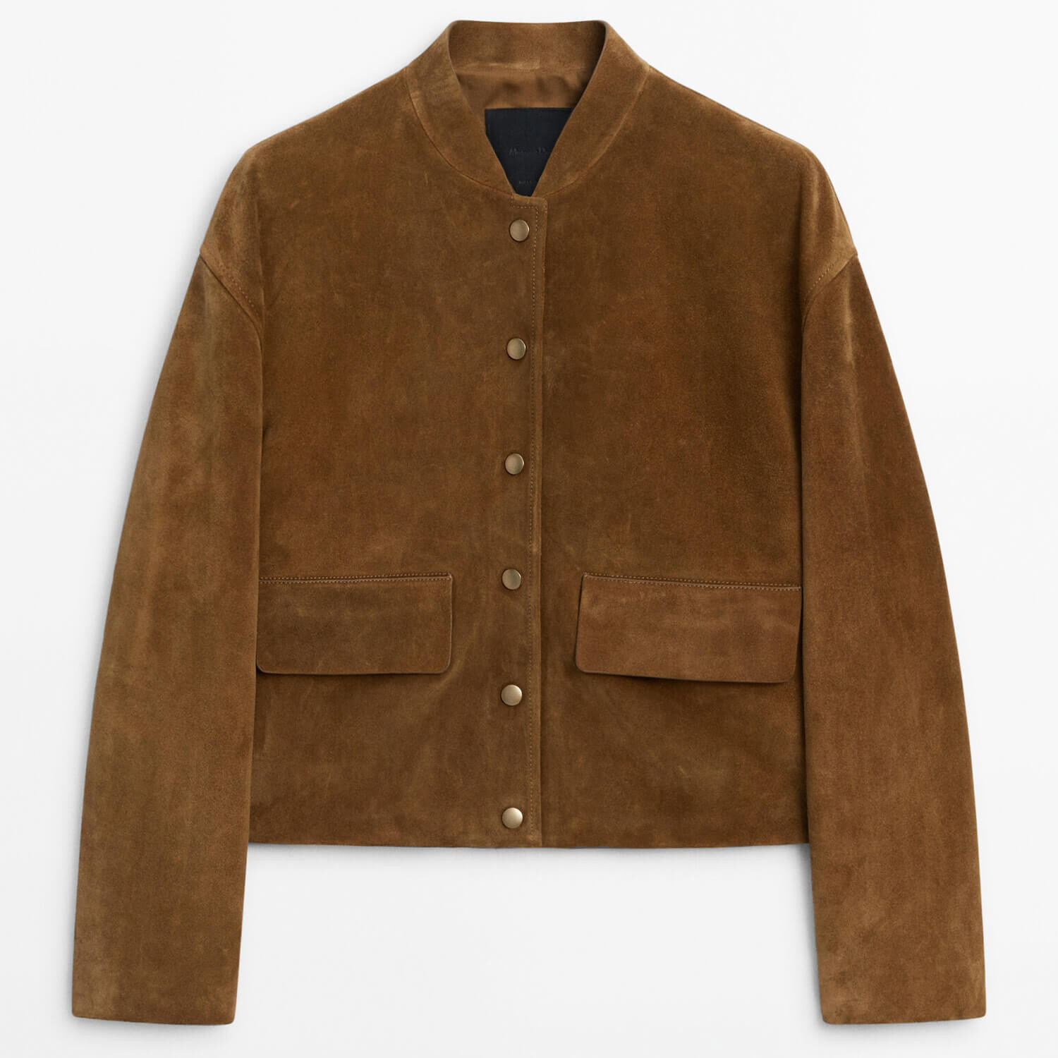 

Бомбер Massimo Dutti Suede Leather With Gold Snap Buttons, коричневый