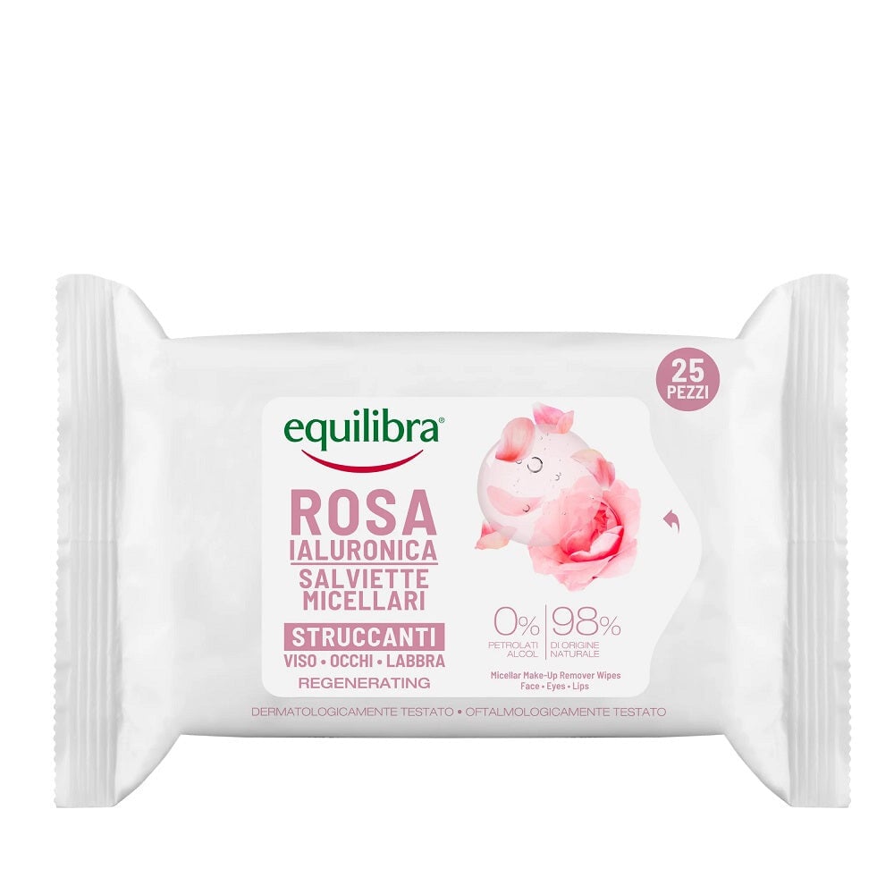 

Equilibra Rosa Micellar Make-Up Remover Wipes Розовые мицеллярные салфетки для снятия макияжа с гиалуроновой кислотой 25шт.