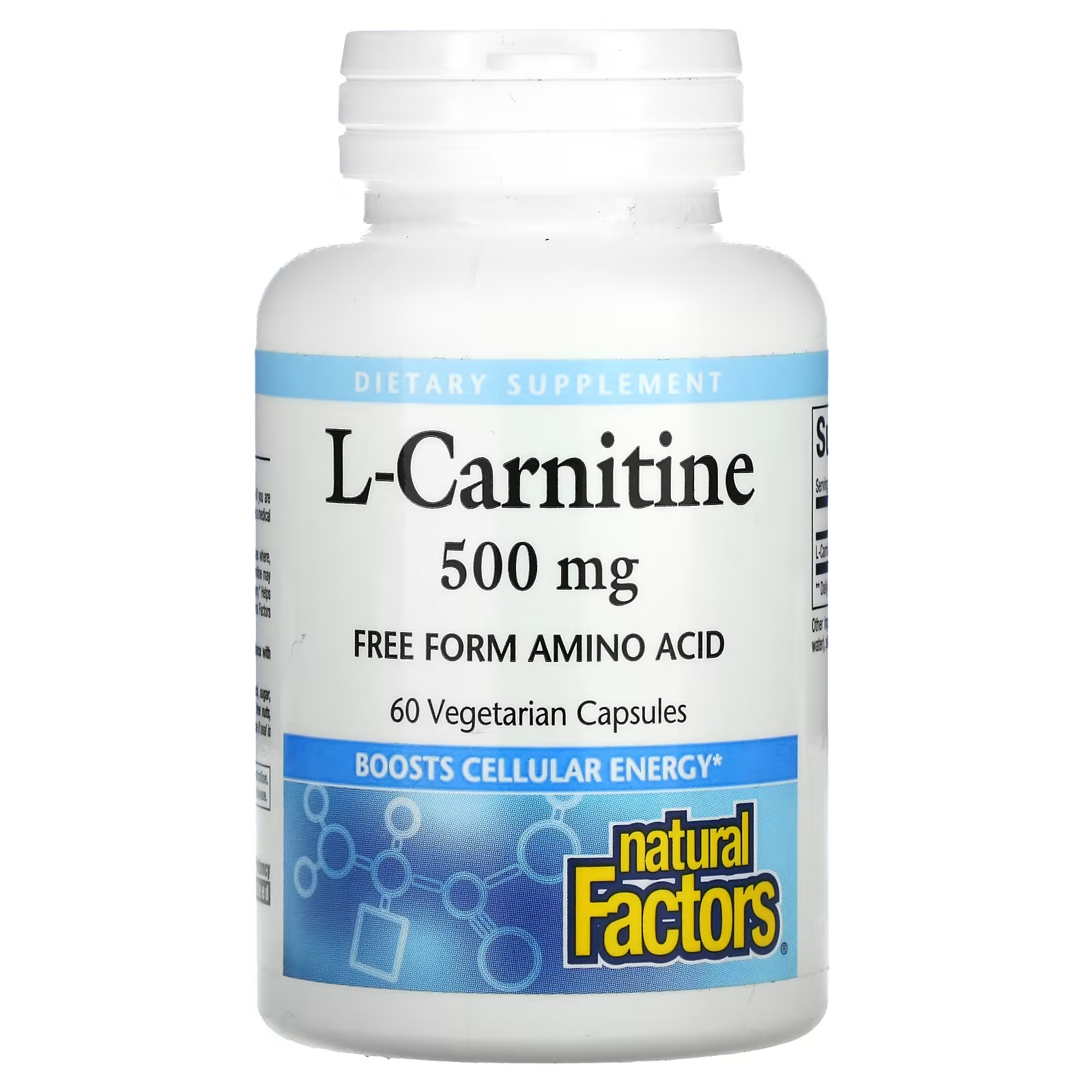 Natural Factors L-карнитин 500 мг, 60 вегетарианских капсул natural factors l аргинин 500 мг 90 вегетарианских капсул