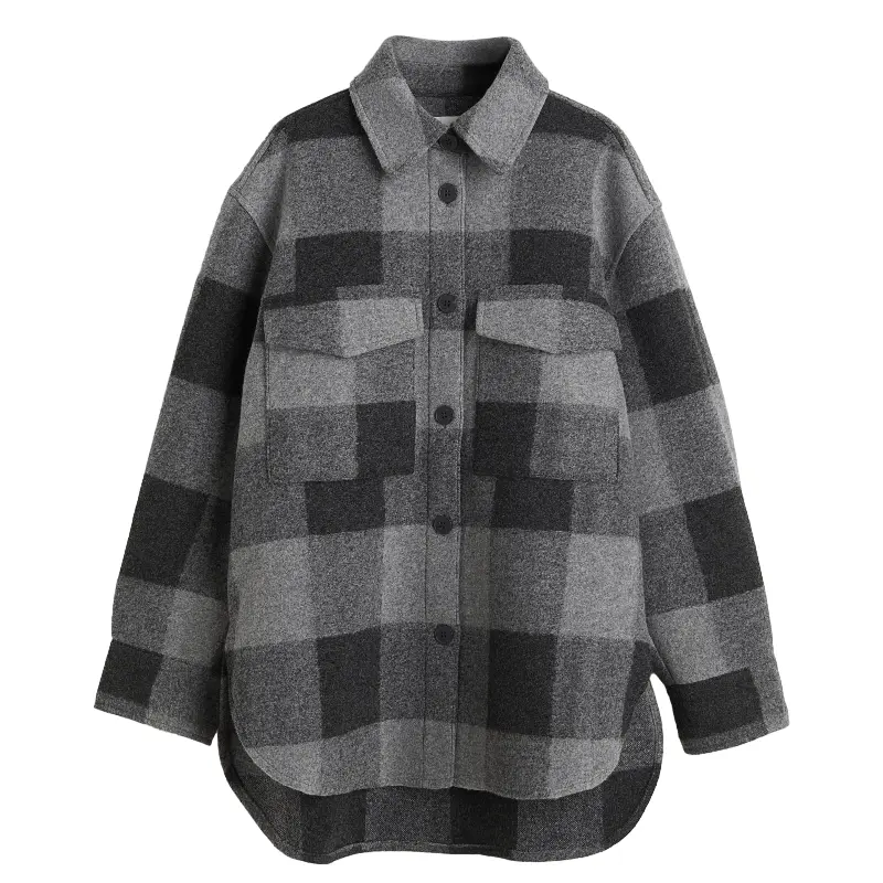 

Куртка рубашка H&M Oversized, серый/клетка